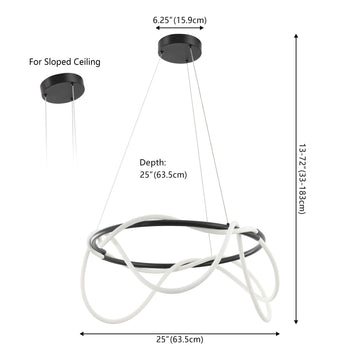 Lisette 25" Contemporary Minimalist 360 Adjustable Silicone Neon Rope Dimmable Integrated LED Chandelier - JONATHAN Y